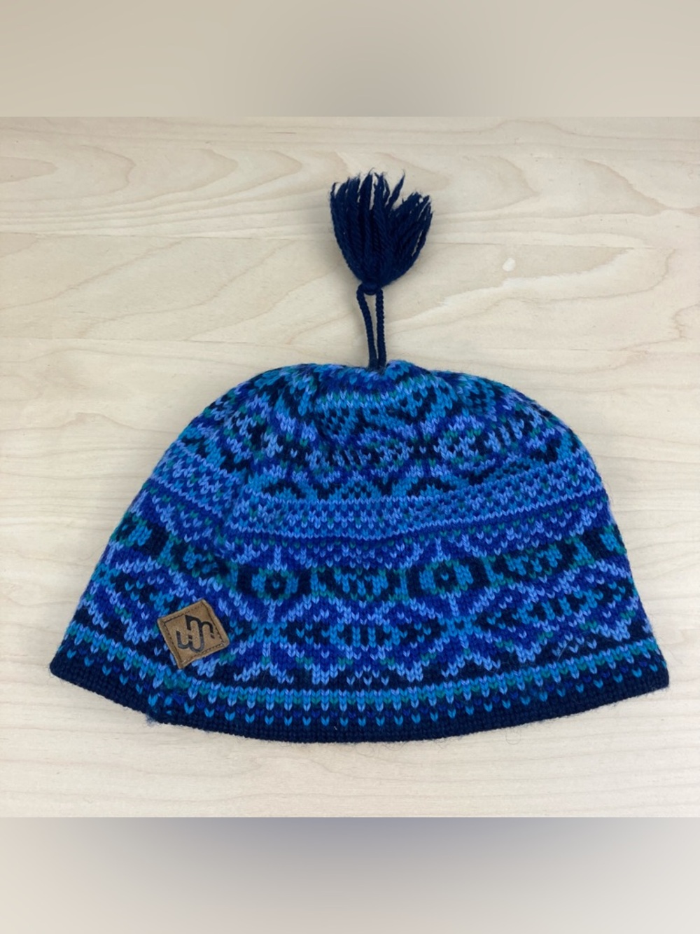 Vintage Merkley Headgear 100% Wool Winter Ski Beanie Hat Tassel Purple & Blue
